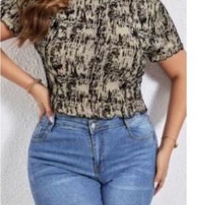 SHEIN Black and Cream Fitted Ribbed T-Shirt